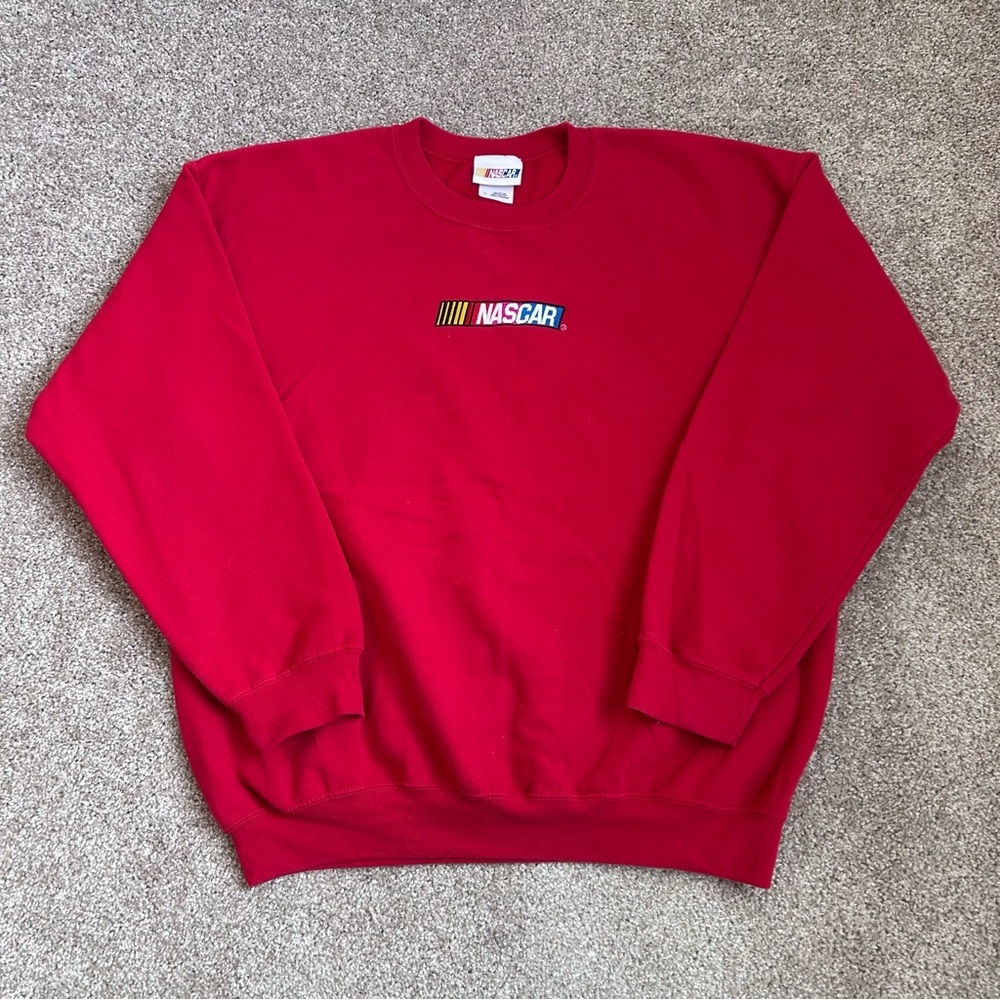 Vintage Men’s NASCAR Red Embroidered Crewneck Sweatshirt Size Large Y2K 90s